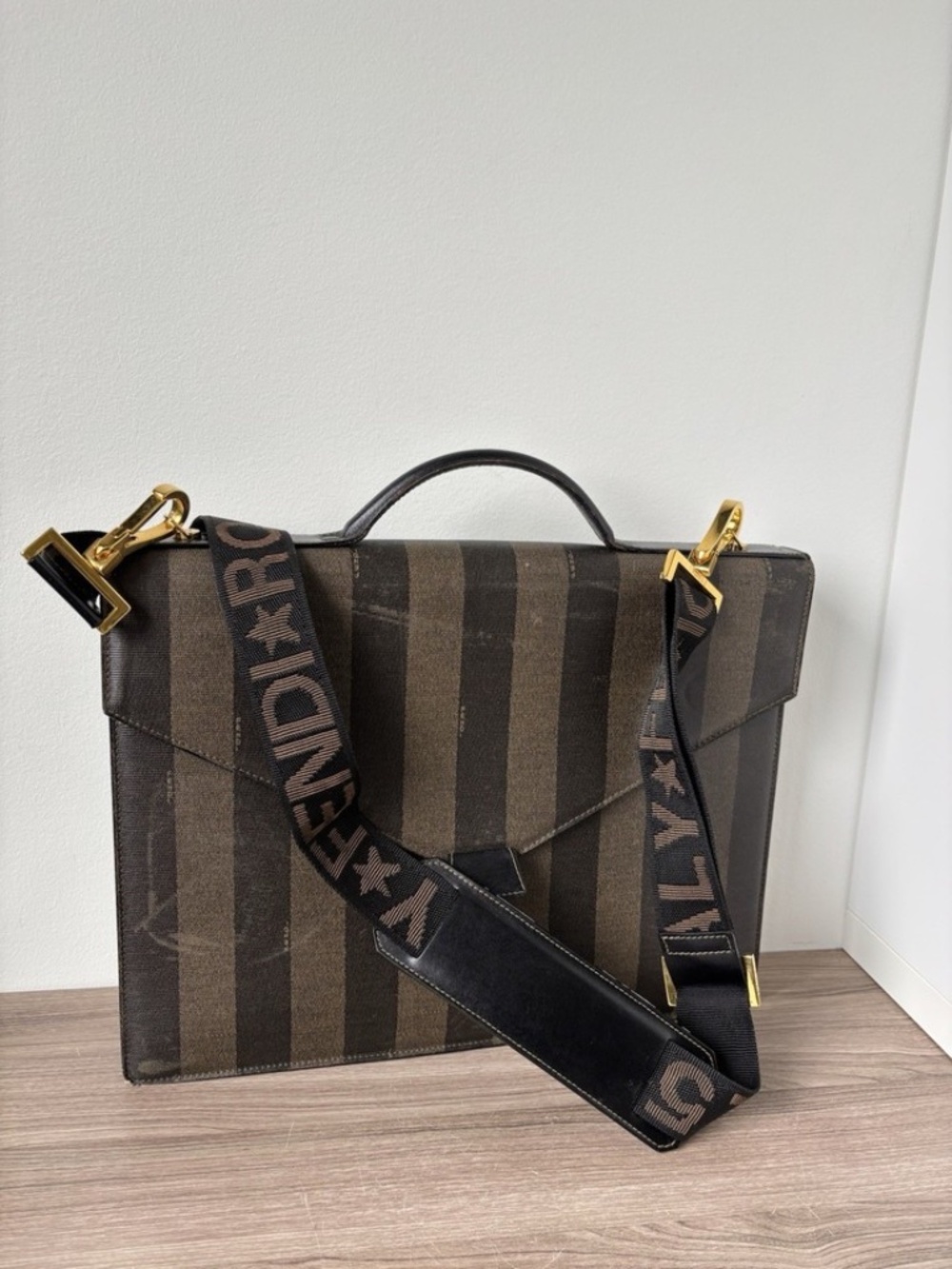 Fendi Briefcase Document Case PVC / Leather Black / Brown *Vintage* Authentic